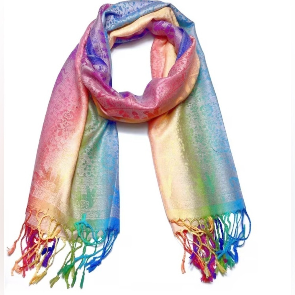 NWOT Rainbow Elephant Print Bohemian Scarf